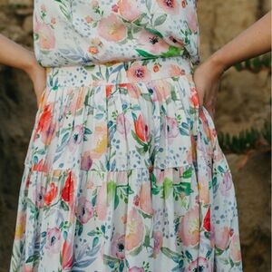 Lucy Paris Floral A-Line Skirt in Pink and‎ Green Size:M